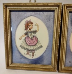 Vintage Ballerina Girls Wall Art 1951 Set of 2 Framed Matted 5″x6″