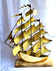 VINTAGE LARGE DEMOTT SHIP SCULPTURE HANDMADE MODERNIST SAIL SHIP SIGNED ORIGNAL