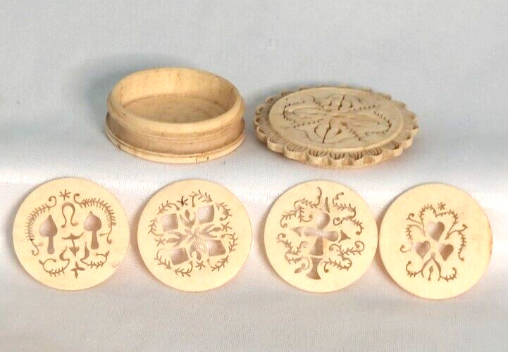 Antique Napoleonic Prisoner Of War Pierced Box & Card Suite Counters Celluloid?