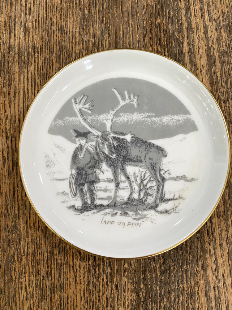 Vintage Porsgrund (Norway) Laplander and Reindeer 4 1/4″ Coaster, Trinket Holder