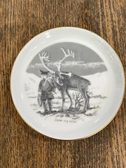Vintage Porsgrund (Norway) Laplander and Reindeer 4 1/4″ Coaster, Trinket Holder