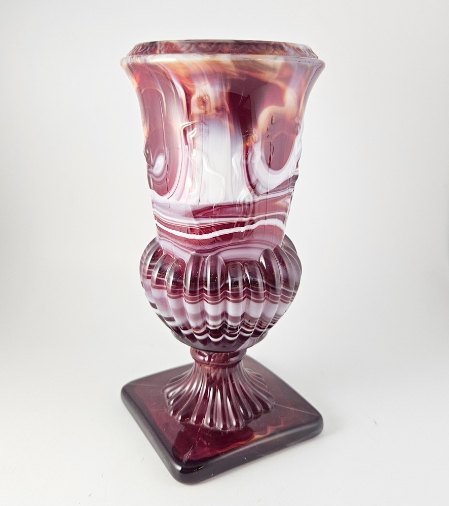 Imperial Glass Red & White Slag Dancing Ladies Neoclassical Nymphs Footed Vase