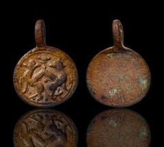 Crusader Bronze Heraldic Medal Pendant Confronted Lions Jerusalem Find Artifact