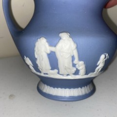 Jasperware Pitcher Jug Neoclassical & Vase Pot Bowl Wedgewood Blue 2pc