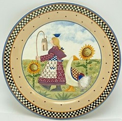 Williraye Studio Plate Girl Holding Birdhouse 1999 Fall Sunflowers Farm Goose
