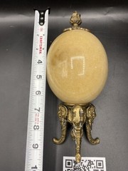 Set Of 2 Alabaster Egg on Three Legged Brass Stand with Elephants HEAVY!!