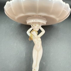 Cambridge Crown Tuscan Pink Peach Milk Glass Venus Stem Shell Boudoir Dish