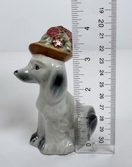 Pico NY Vintage Collectible Porcelain Grey & Black Poodle Figurine Hat w/Flowers