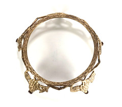 Brass Plant Stand Footed Flower Pot Riser Ornate Grapevine Motif Bowl Base VTG