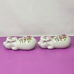 2 Vintage Pig Floral Potpourri Ceramarte Made In Brazil Avon 1978