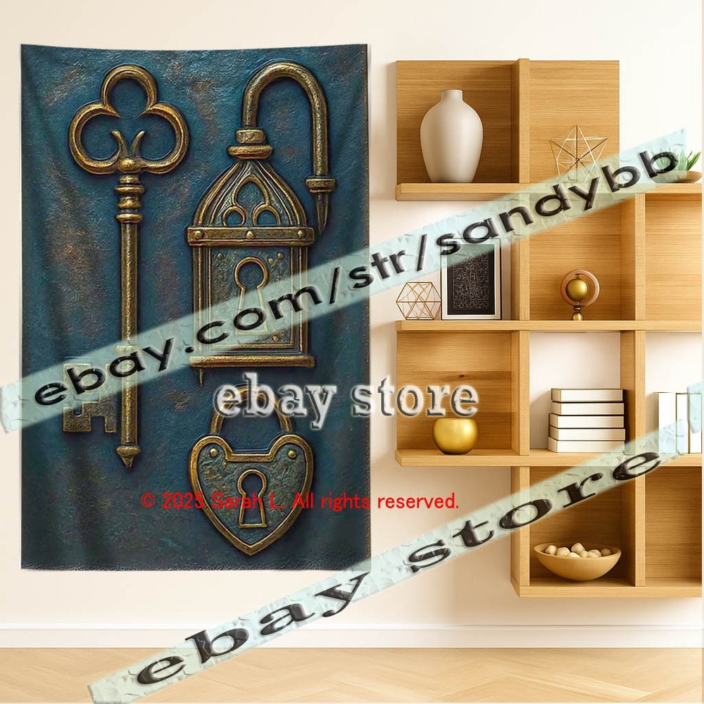 Gothic keys wall tapestry vintage art mystery 39X59 in