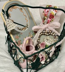 Vintage Shabby Chic Cottage Decor Lot Dresden Roses Swan Mirror Heart