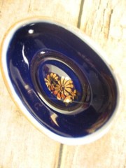 Limoges Porcelain Castel Egg Trinket Dish Colbalt Blue Gold France