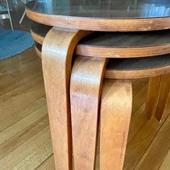 Modernist Aalto Alvar Style 3 Stacking Bent Leg Tables Vintage Formica Tops