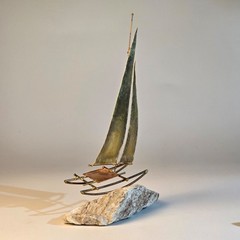 Mid-Century Modern Brass & Copper Sailboat by DeMott on Quartz