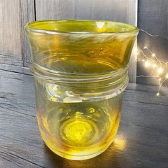 1984 Hand Blown Art Glass Single Tumbler Cup Yellow Opalescent Signed Jalitha