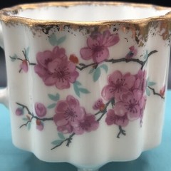 Antique Hand Painted Demitasse Creamer Footed Cherry Blossoms Fun