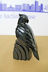 Vintage Fitz & Floyd Art Deco Jet Black Parrot Single Bookend, Weighted Figure