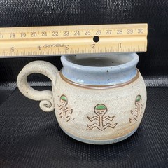2000 Hand Made Stoneware Coffee Mug Cup Artist Signed RAB Hand Carved Vintage