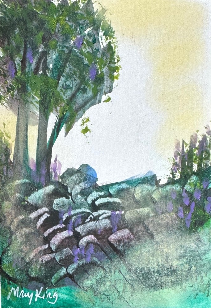 ACEO Original Watercolor Painting by Mary King – Rocky Hillside