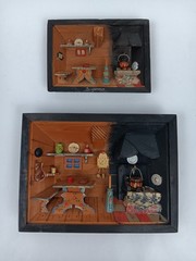 Vintage Switzerland 3D Wooden Shadow Boxes Folk Art Diorama Primitive Pair