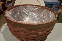 Longaberger 12″ American Work Basket Merlot stain set MINT FREE SHIPPING!
