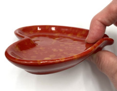 Ceramic Heart Trinket Dish/Spoon Rest/Makeup Dish, Red with Yellow/Gold Mottling