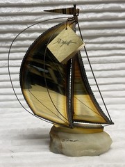Vintage Silver Sail Boat Sculpture SIGNED Onyx Stone Base John DeMott