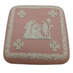 Wedgwood Pink Jasperware Trinket Box Cherub Relief 4″ Square