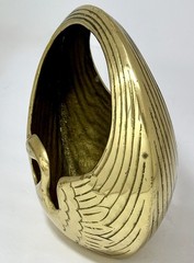 Vintage MCM Solid Brass Swan Planter Bowl Catchall with Handle ~Korea