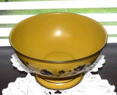 Vintage/Antique Yellow with black Painted Ivy Toleware Pedestal Bowl