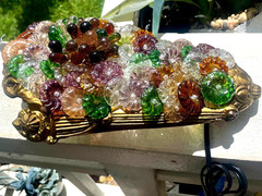 2 Vintage Art Nouveau Murano Glass Bronze Grape Cluster Wall Sconce 1900s 12″x8″