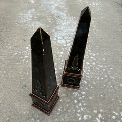 Vintage Neoclassical Green & Brass Obelisks Art Decor