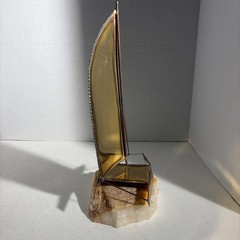 Vintage Mid Century Modern Brutalist Brass Trimaran Pontoon Sailboat Sculpture