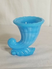 Vtg Blue Slag Glass Akro Agate NYC Vogue Merc Co. Toothpick Holder Cornucopia