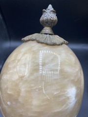 Set Of 2 Alabaster Egg on Three Legged Brass Stand with Elephants HEAVY!!