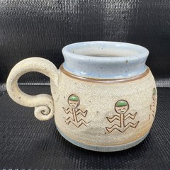 2000 Hand Made Stoneware Coffee Mug Cup Artist Signed RAB Hand Carved Vintage