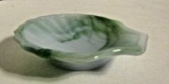 Akro Agate Shell Dish Trinket Tray Ashtray White and Green Swirls