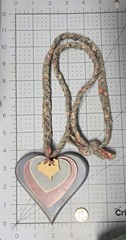 Cottagecore Blue Pink Wood Hearts Rabbit Hang Decor Braided Fabric Vtg Necklace