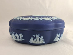 Wedgwood Cobalt Blue Jasperware 5″ Scalloped Trinket Box