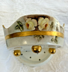 Vtg T & V Limoges France Footed Butter &Cheese Bowl Handpainted Roses Gold Gild