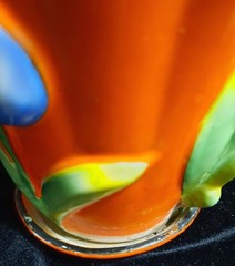 🐦🌷Beautiful Vintage Orange 3D Bird & Tulips Hand Painted Planter Gold Castle