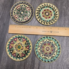 Byzantine Mosaic Brass Enamel Coasters Set Handmade Greece Religious Wall Art