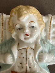 VTG PORCELAIN EDWARDIAN/VICTORIAN BOY WITH BUSHEL OF STICKS SMALL PLANTER VASE