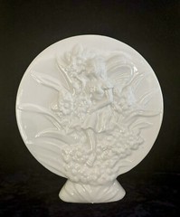 Blanc de Chine Porcelain Decor of Bas Relief Faerie Before Full Moon Backdrop