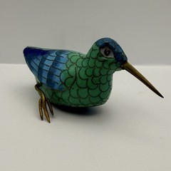 Vintage Cloisonné & Brass Miniature 5” Sandpiper Bird Sculpture Figurine