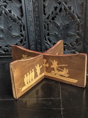 Vtg Marquetry Inlay Wooden Stand Greco Roman Mythology Art Display Base Cherub