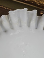 Fenton White Milk Glass Hobnail Ruffled Pedestal Compote Signed VTG, 8″
