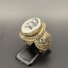ANTIQUE INTAGLIO KING FACE RING EGYPTIAN ENGRAVED BRONZE RING SIGNET ROMAN 8.75