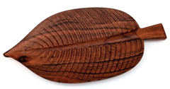 Carved Wood Leaf Tray Stem Handle Nice Grain